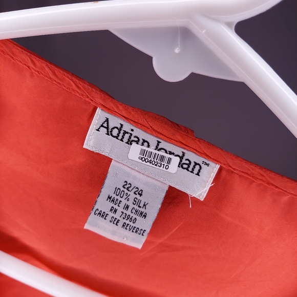 Adrian Jordan Silk Top 22 24 Ruffle Vneck Button Short Sleeve Satin Blouse Vtg - Picture 6 of 7